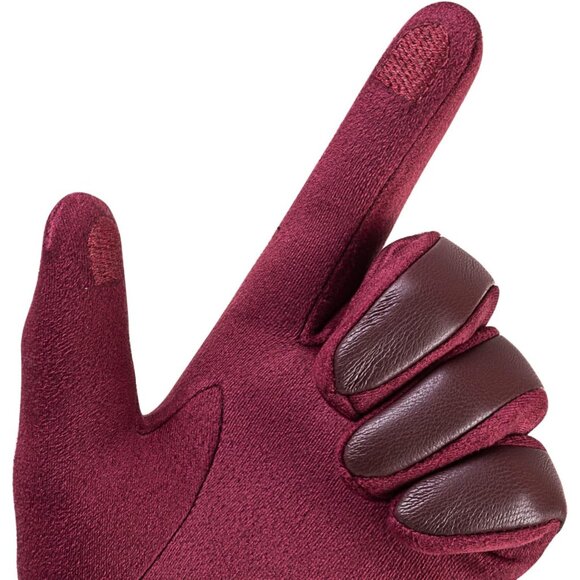 Women's Red Winter Fashion Leather Windproof Warm Suede Driving Dress Gloves - Picture 3 of 7